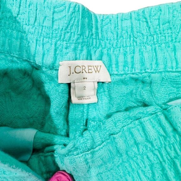 J. CREW Turquoise Green Blue Elastic Waist Band Jacquard Cotton Shorts w/Pockets - Picture 4 of 7